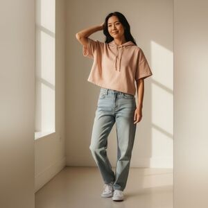 Gymshark Cropped Hoodie Short Sleeve Tan Logo Back Athleisure Streetwear S